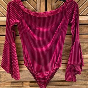 Crushed velvet striped bodysuit